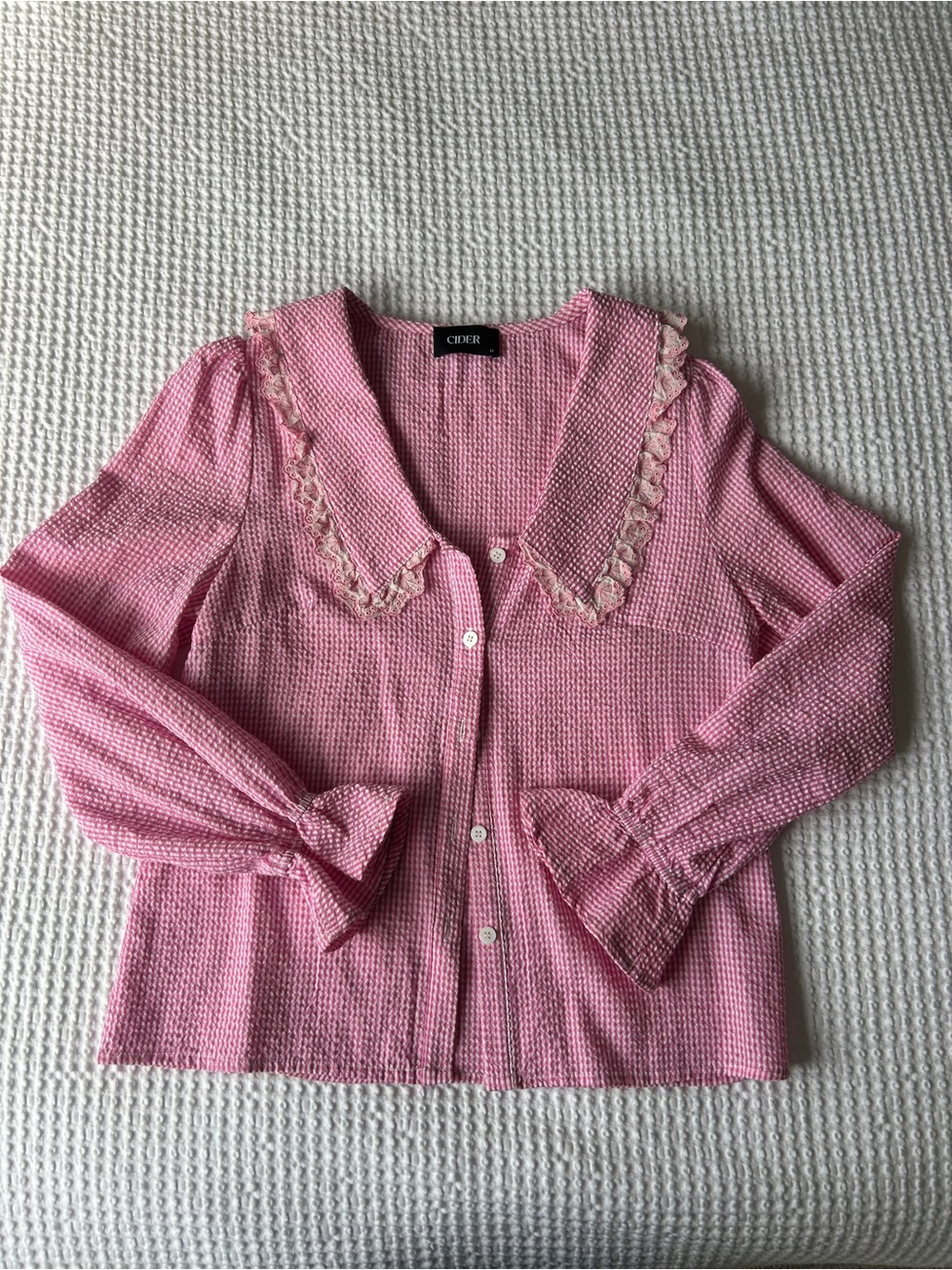 Cider Pink Button-Front Blouse with Ruffle Collar